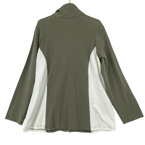 Chico's Weekends Jacket Size XL Olive Green White Color Block Pockets Stretch - Picture 5 of 9